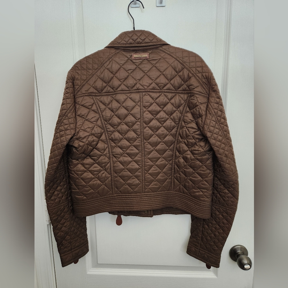 Burberry Brown Quilted Moto Jacket with classic Nova Check Lining. - Picture 2 of 7